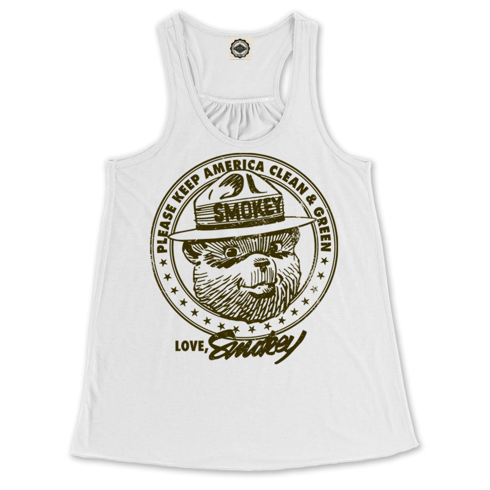 Smokey Bear "Keep America Clean & Green" Women's Draped Racerback Tank