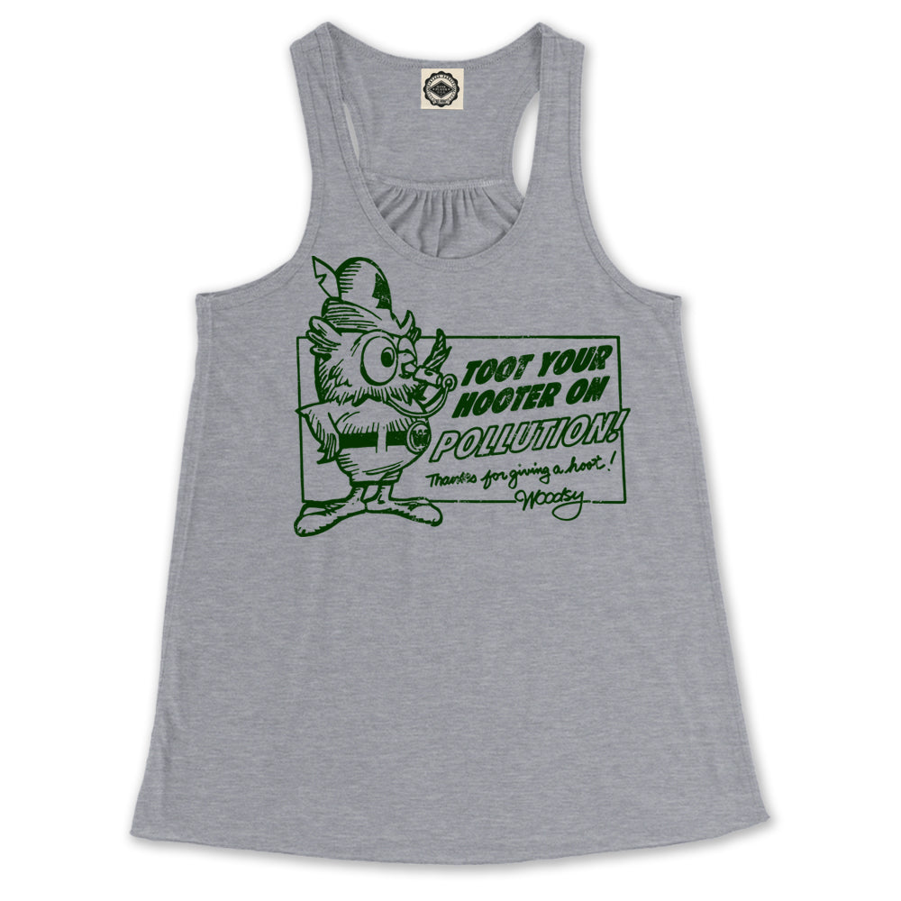 Woodsy Owl "Toot Your Hooter" Women's Draped Racerback Tank