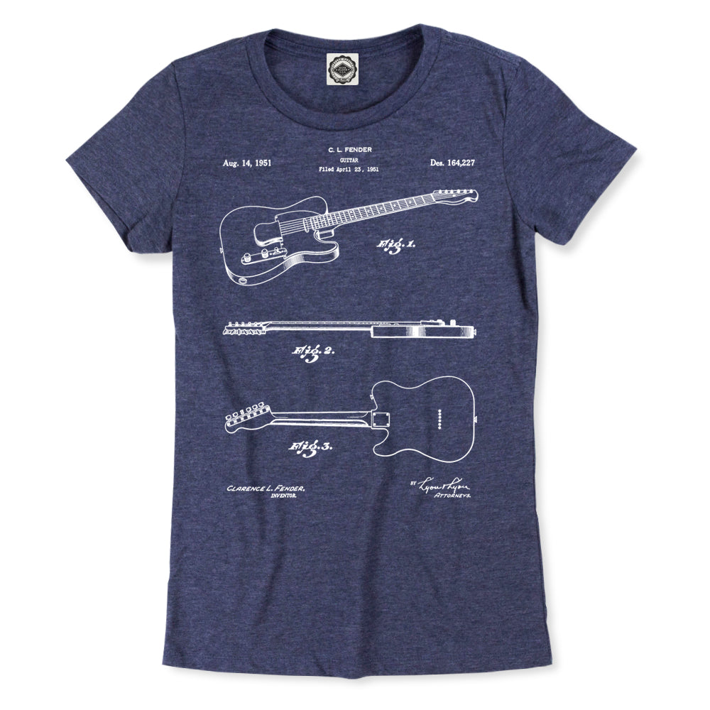 Fender Guitar Patent Women's T-Shirt in Heather Navy