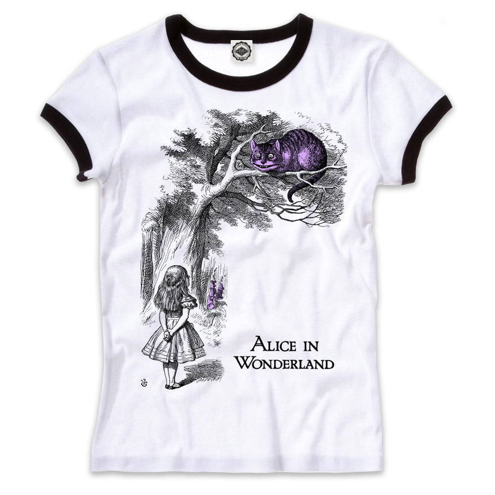 Alice & Cheshire Cat In Wonderland Women's Ringer Tee