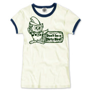 Woodsy Owl "Don't Be A Dirty Bird" Women's Ringer Tee