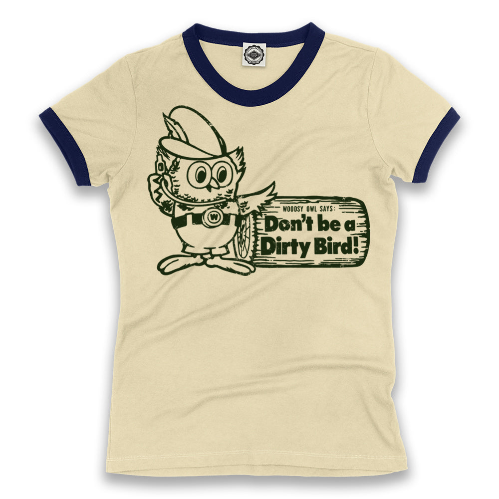 Woodsy Owl "Don't Be A Dirty Bird" Women's Ringer Tee