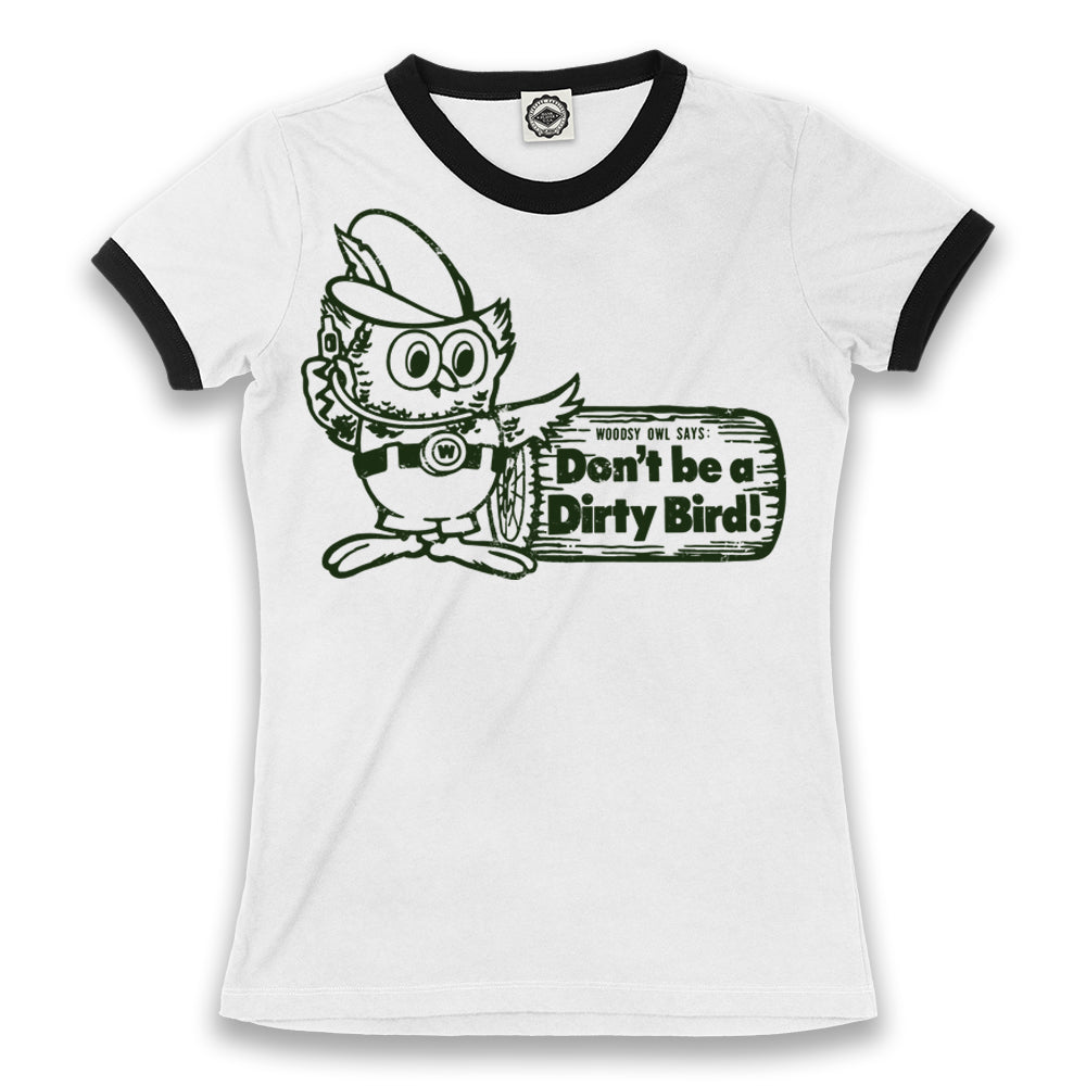 Woodsy Owl "Don't Be A Dirty Bird" Women's Ringer Tee
