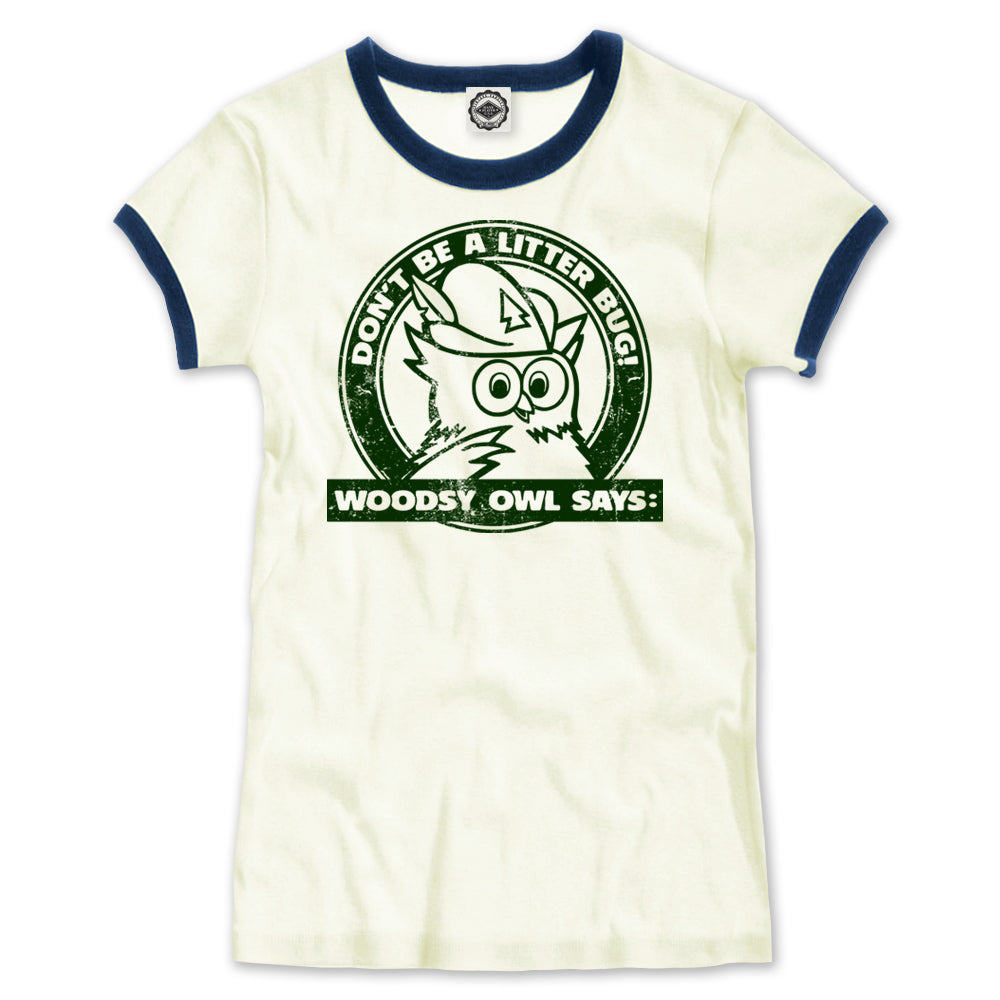 Woodsy Owl "Don't Be A Litterbug" Women's Ringer Tee