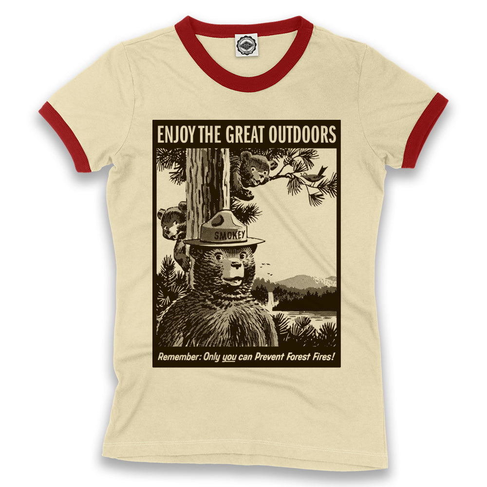 Smokey Bear "Enjoy The Great Outdoors" Women's Ringer Tee