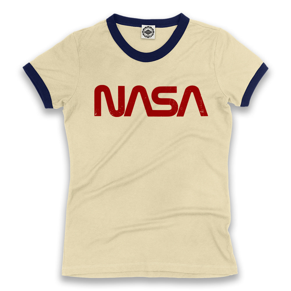 NASA Retro Worm Logo Women's Ringer Tee