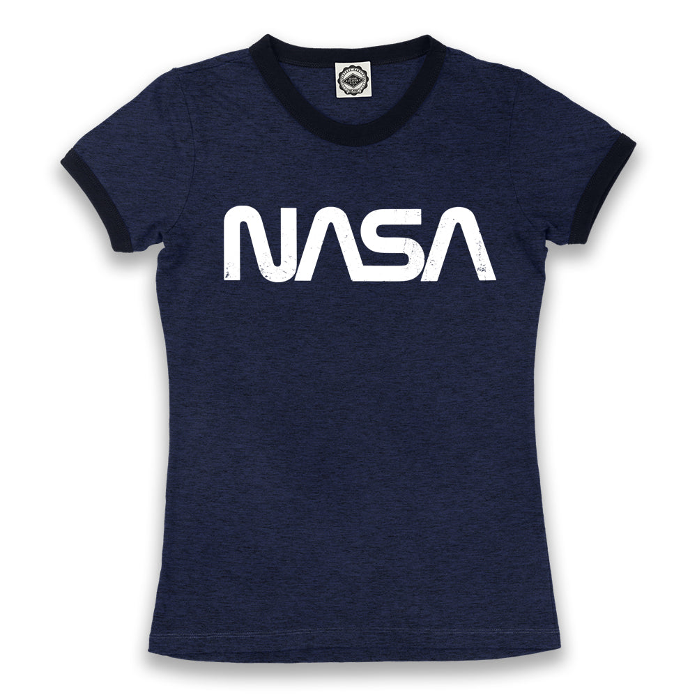 NASA Retro Worm Logo Women's Ringer Tee