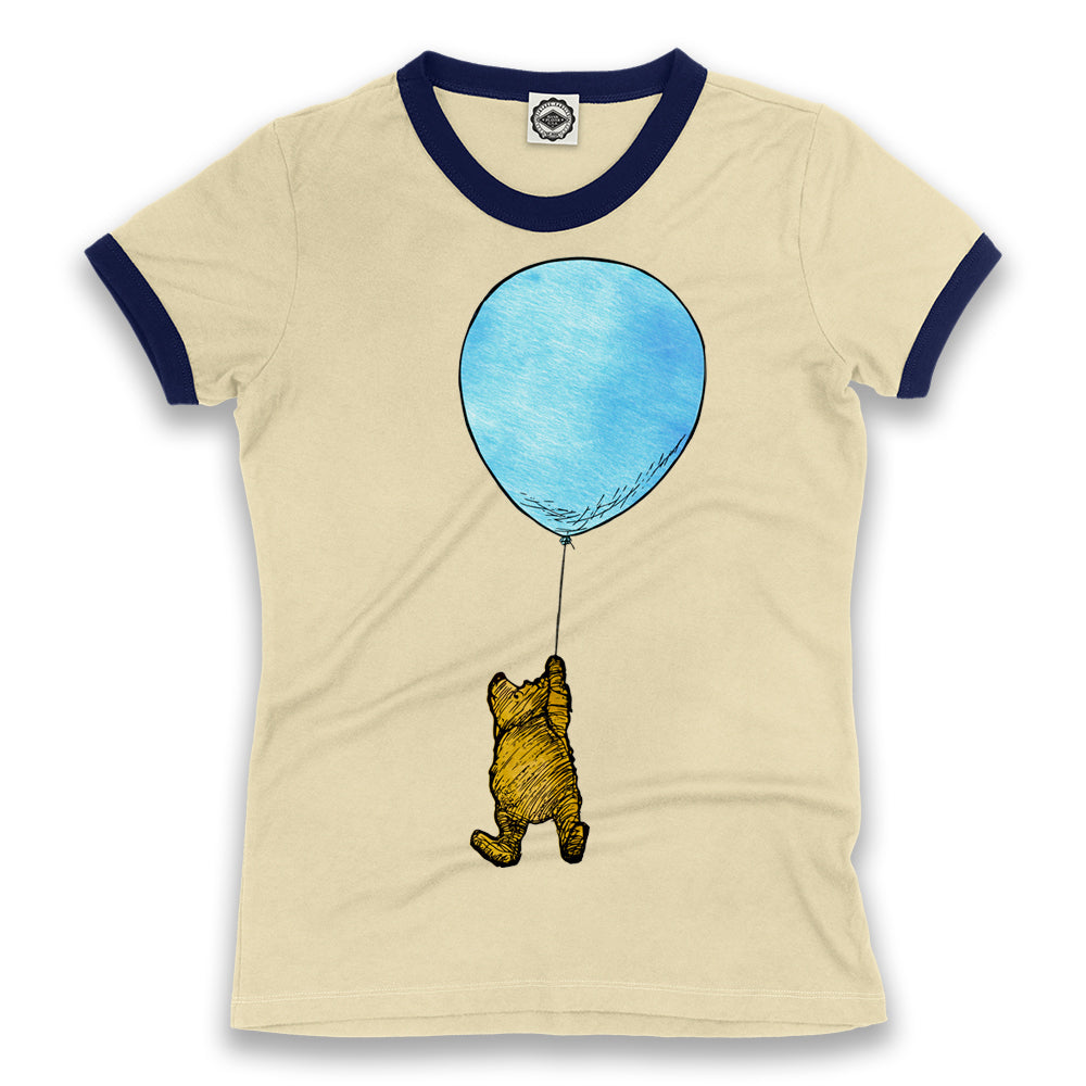 Winnie-The-Pooh With Balloon Women's Ringer Tee