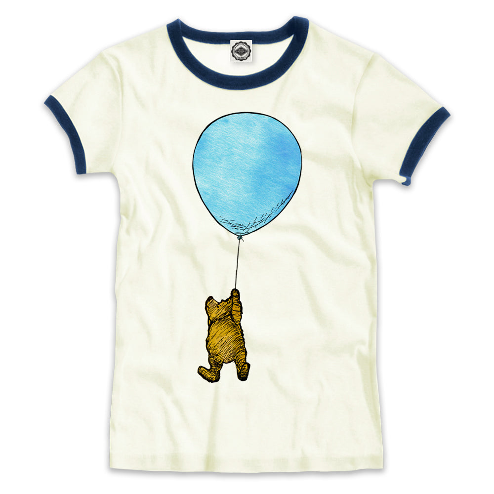Winnie-The-Pooh With Balloon Women's Ringer Tee