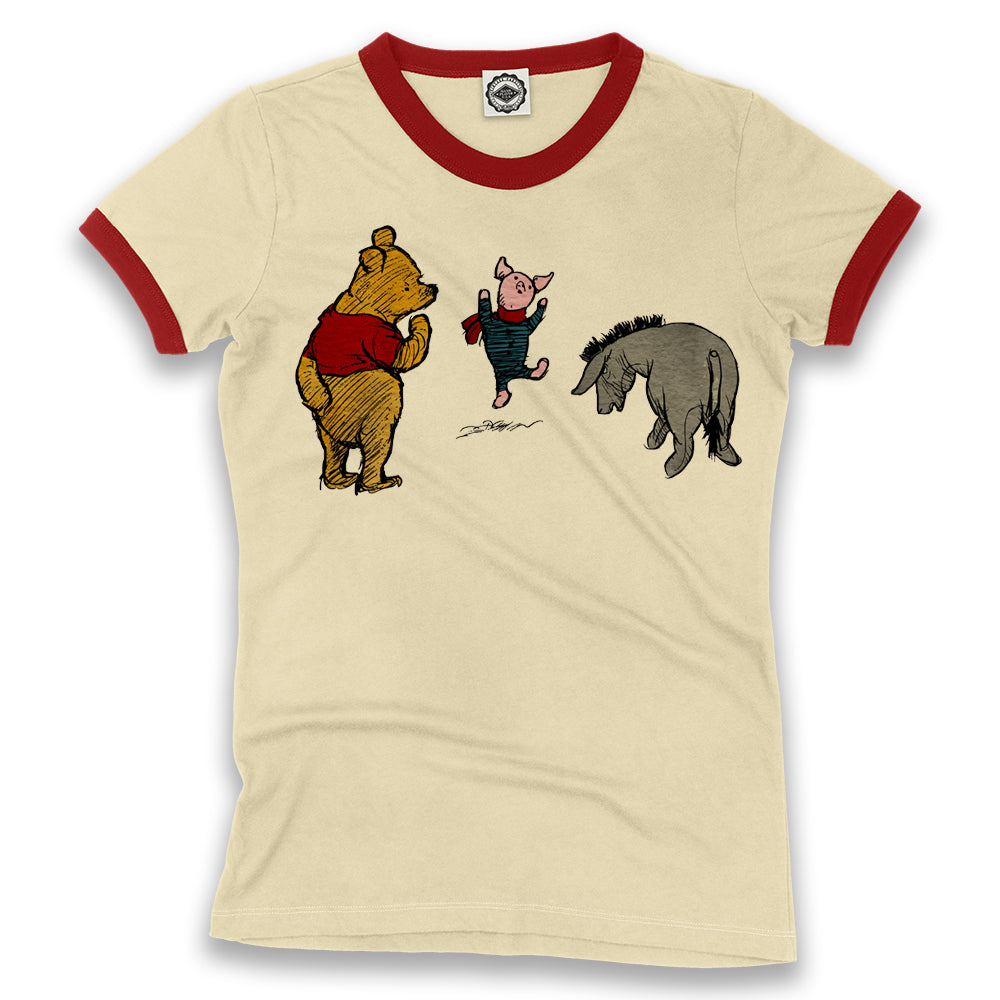 Winnie-The-Pooh, Piglet & Eeyore Women's Ringer Tee