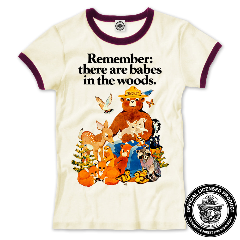 Smokey Bear Vintage "Babes In The Woods" Poster Women's Ringer Tee