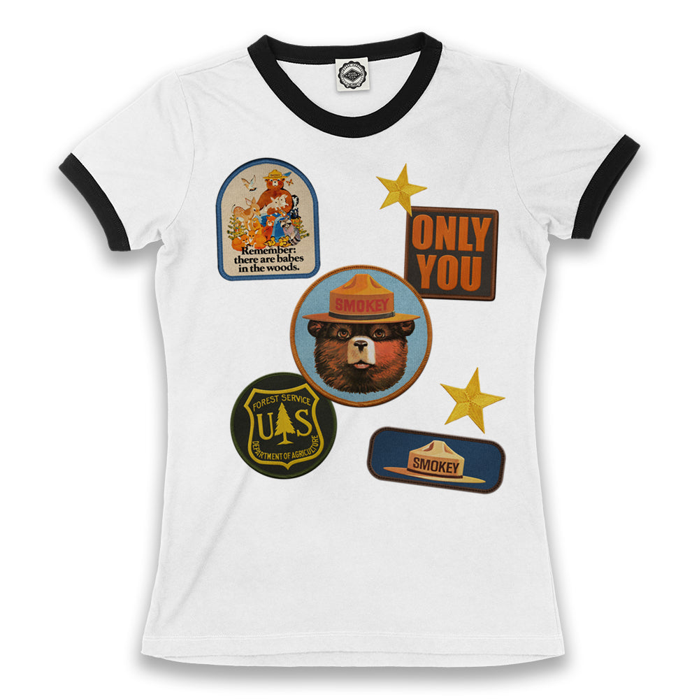 Smokey Bear Patches Women's Ringer Tee