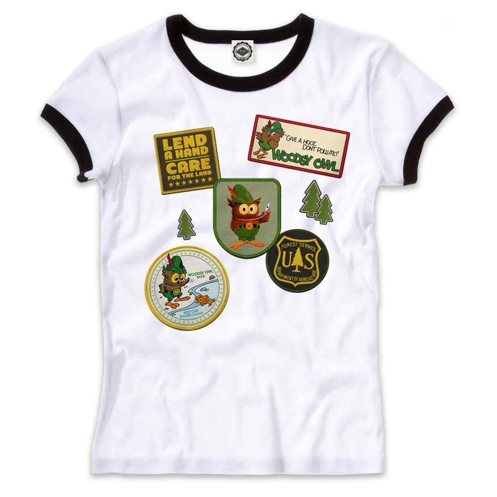 Woodsy Owl Patches Women's Ringer Tee