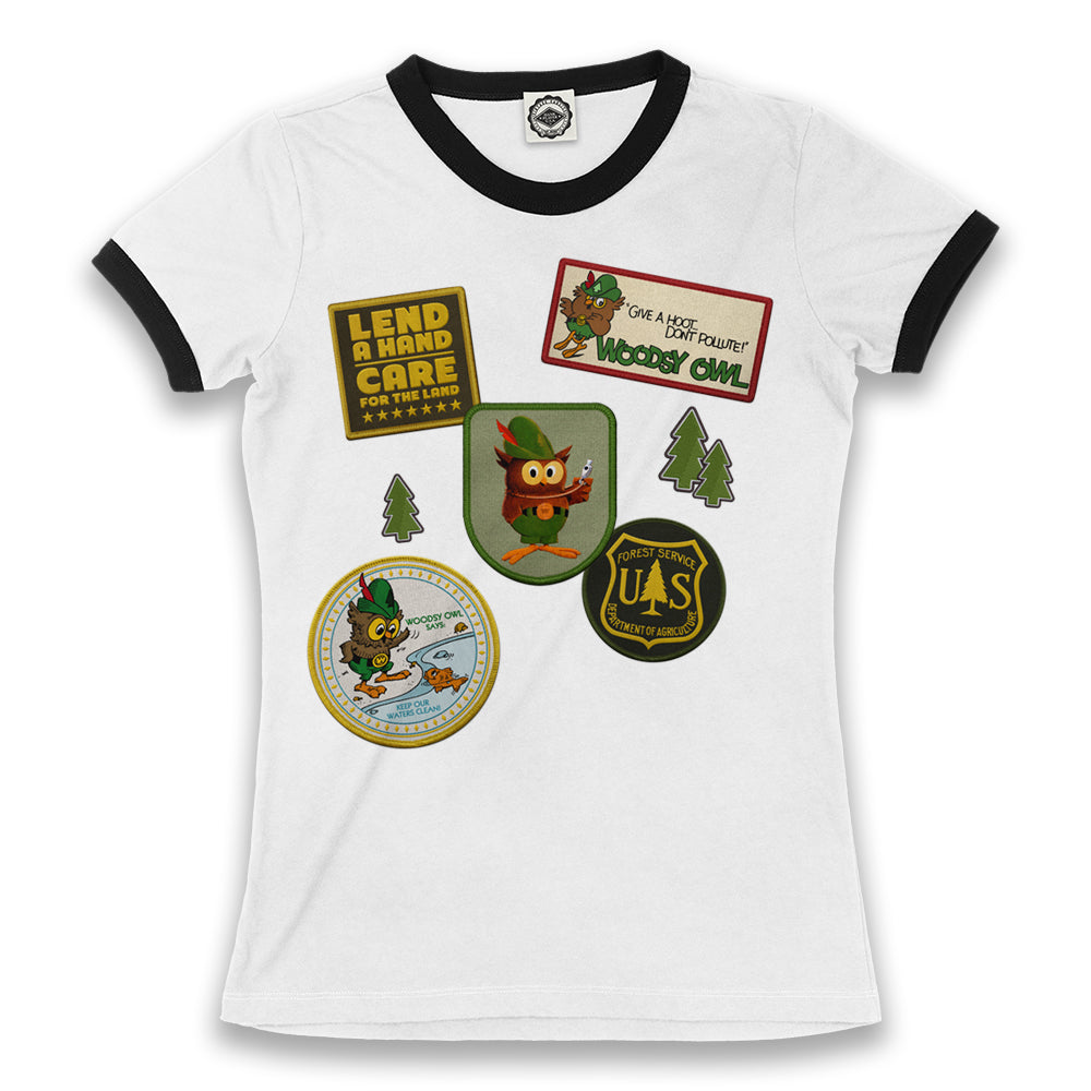 Woodsy Owl Patches Women's Ringer Tee