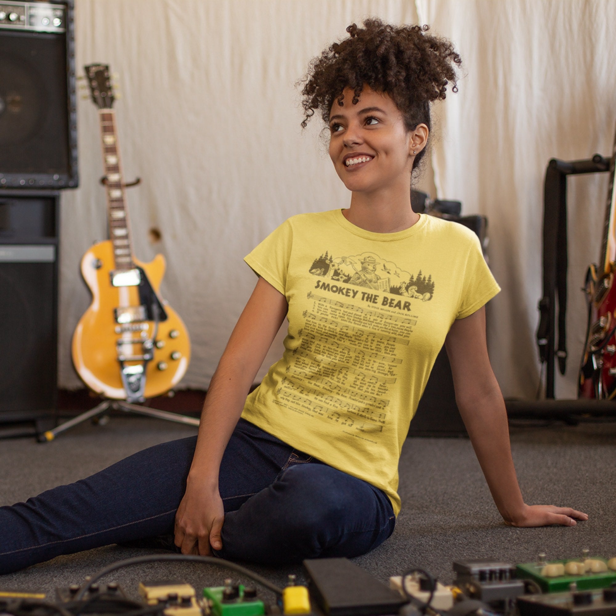 Smokey Bear "Smokey The Bear Lyrics" Women's T-Shirt in Vintage Yellow