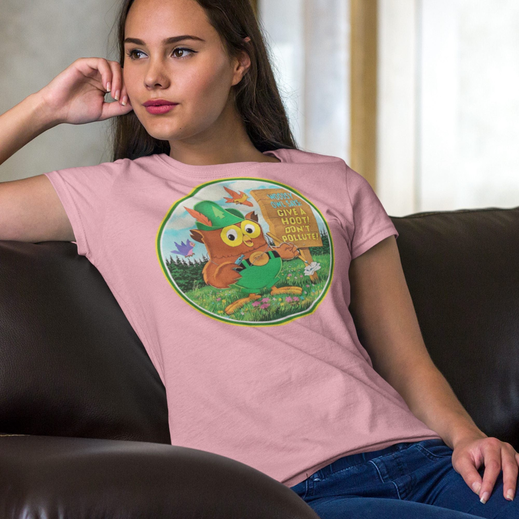 Woodsy Owl Retro 70's Logo Women's T-Shirt in Pink